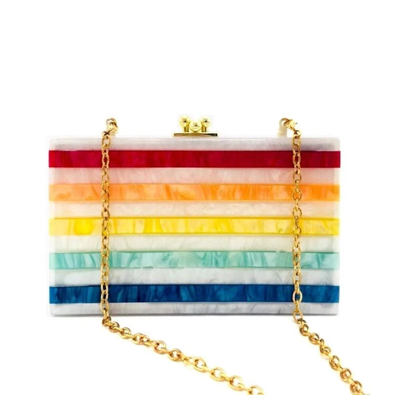 Rainbow Stripe Acrylic Evening Box Clutch - Glova