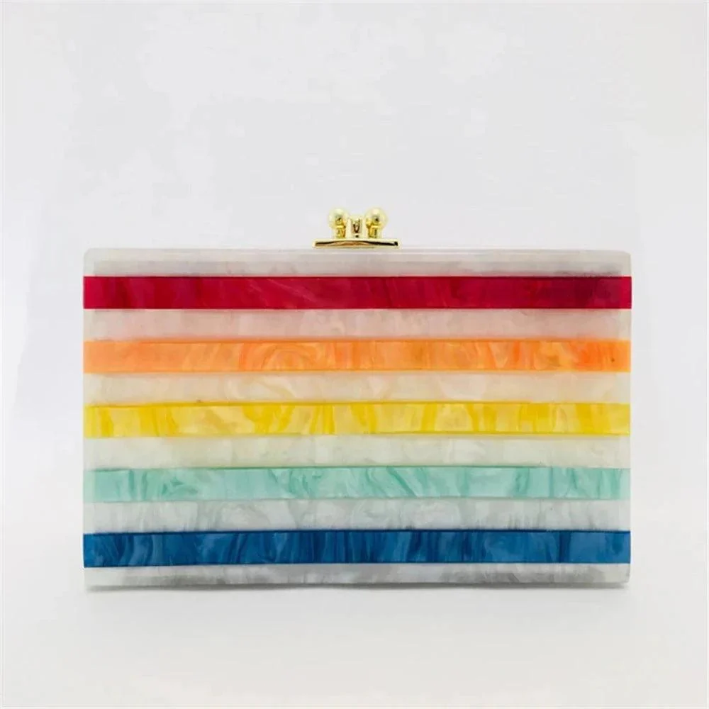 Rainbow Stripe Acrylic Evening Box Clutch - Glova