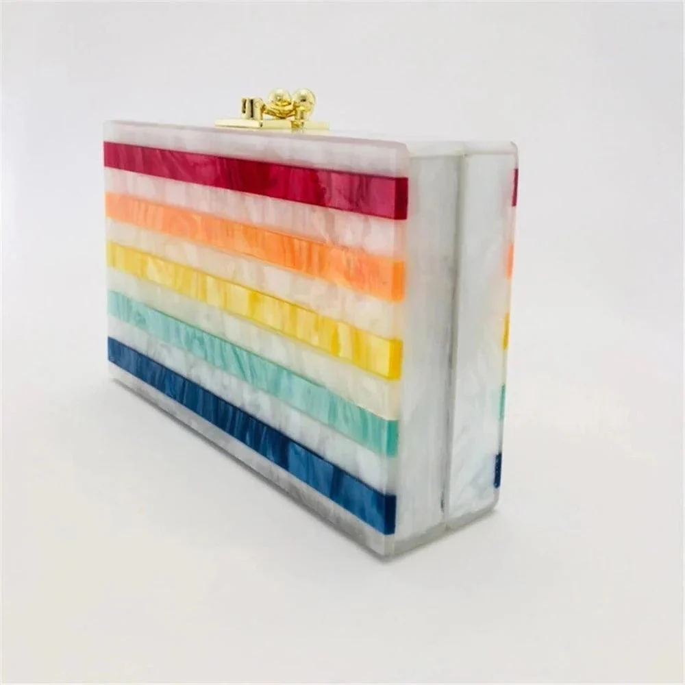 Rainbow Stripe Acrylic Evening Box Clutch - Glova