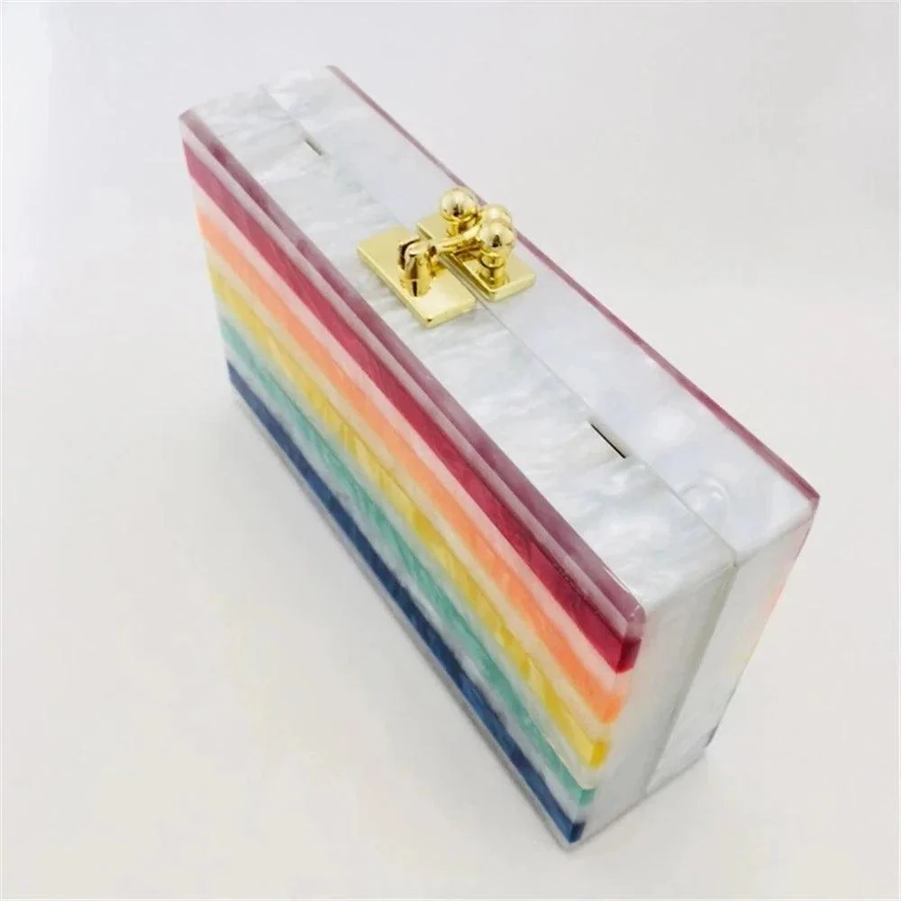 Rainbow Stripe Acrylic Evening Box Clutch - Glova