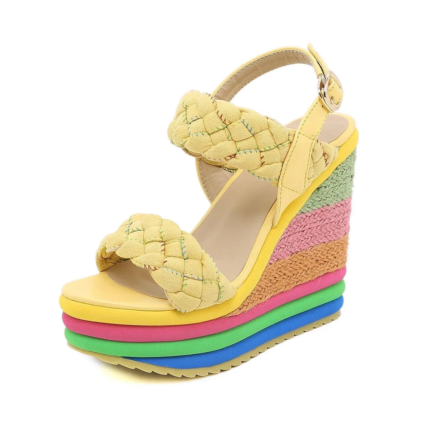 Rainbow Wedge Sandals Open Toe Platform High Heel Shoes - Glova