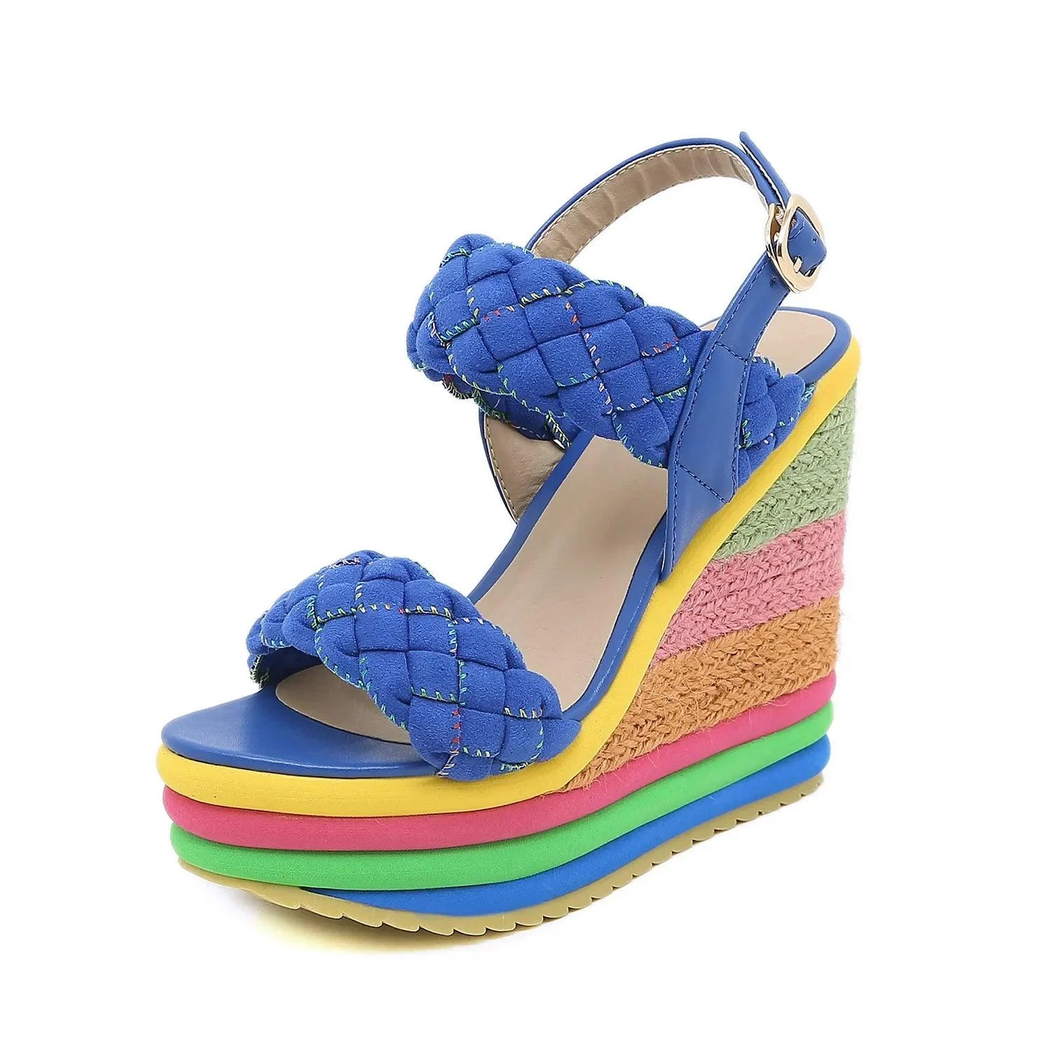 Rainbow Wedge Sandals Open Toe Platform High Heel Shoes - Glova