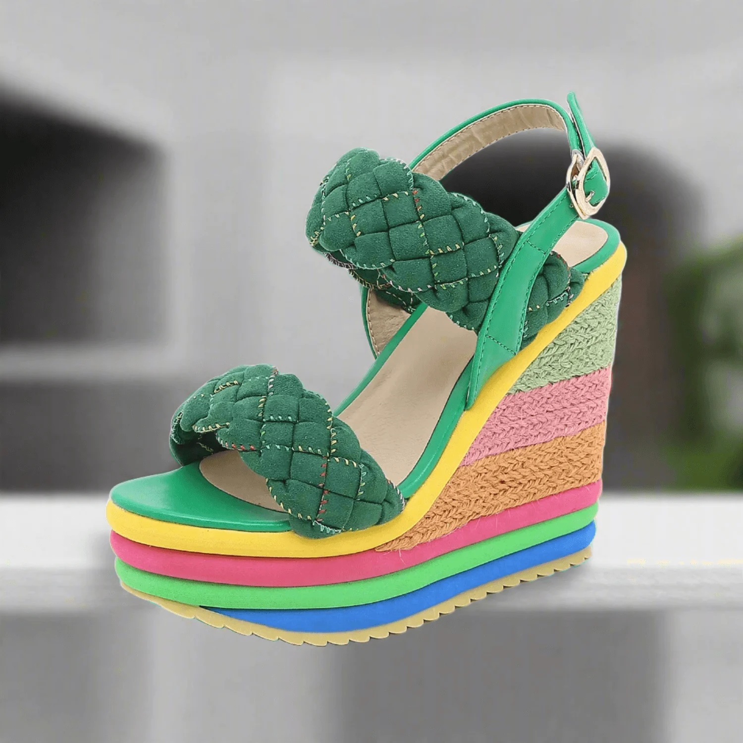 Rainbow Wedge Sandals Open Toe Platform High Heel Shoes - Glova