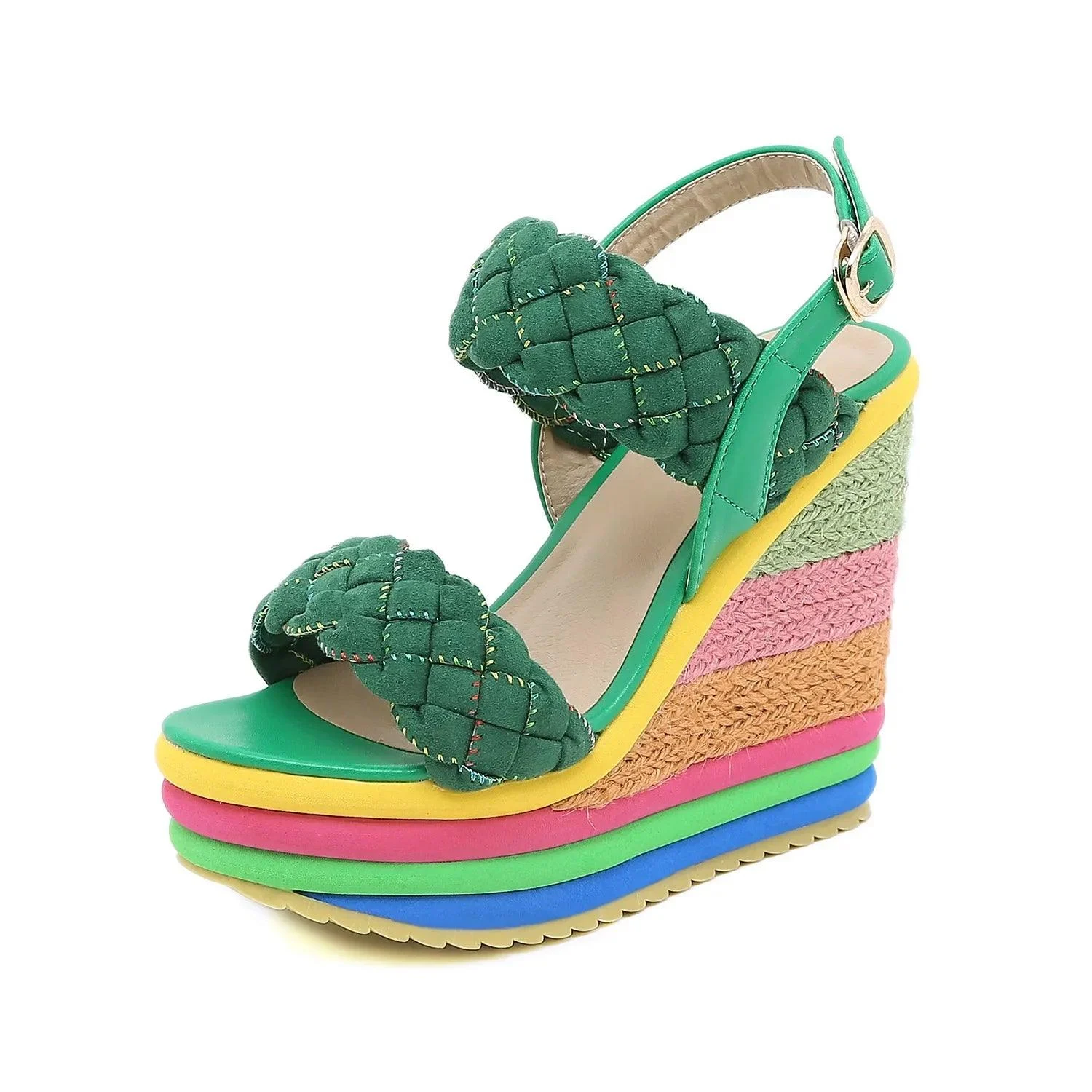 Rainbow Wedge Sandals Open Toe Platform High Heel Shoes - Glova