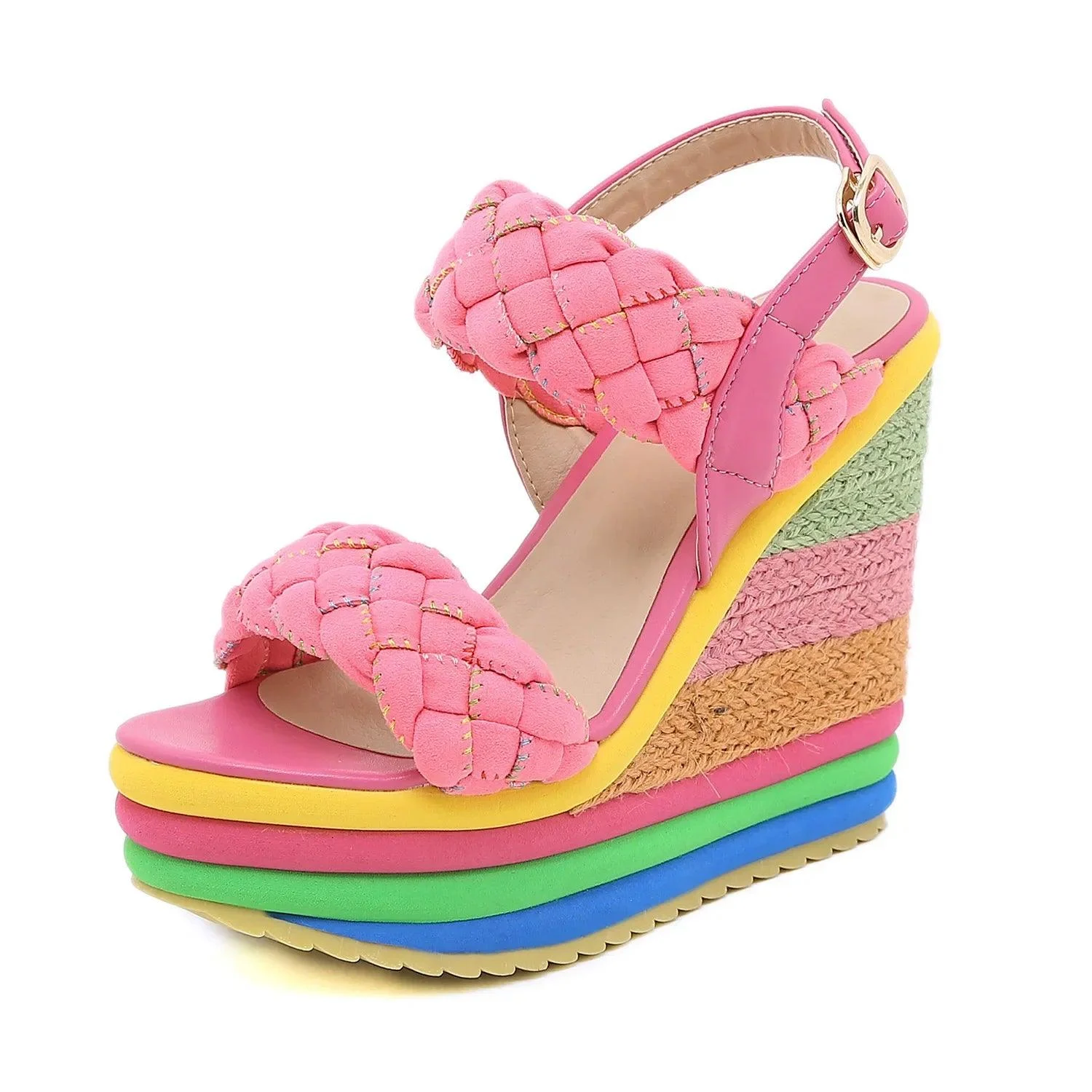 Rainbow Wedge Sandals Open Toe Platform High Heel Shoes - Glova