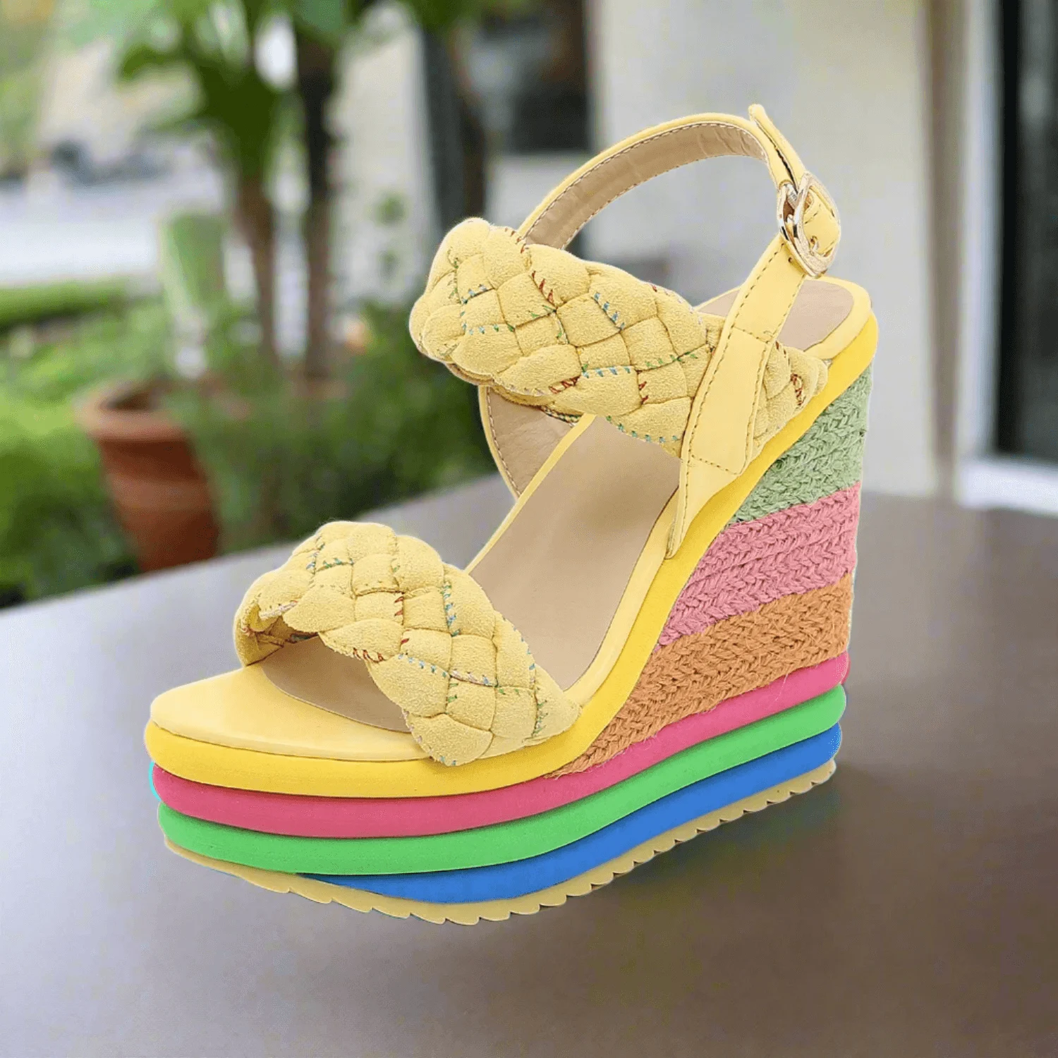 Rainbow Wedge Sandals Open Toe Platform High Heel Shoes - Glova