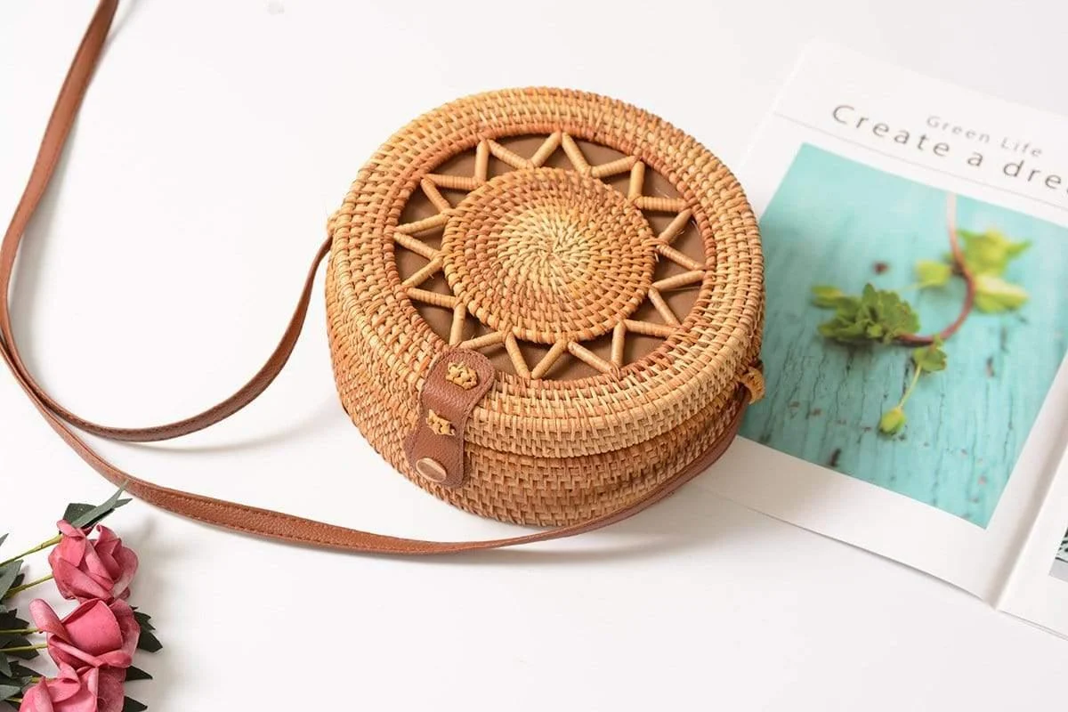 Rattan Cross Body Bag With Braided Sun - Glova