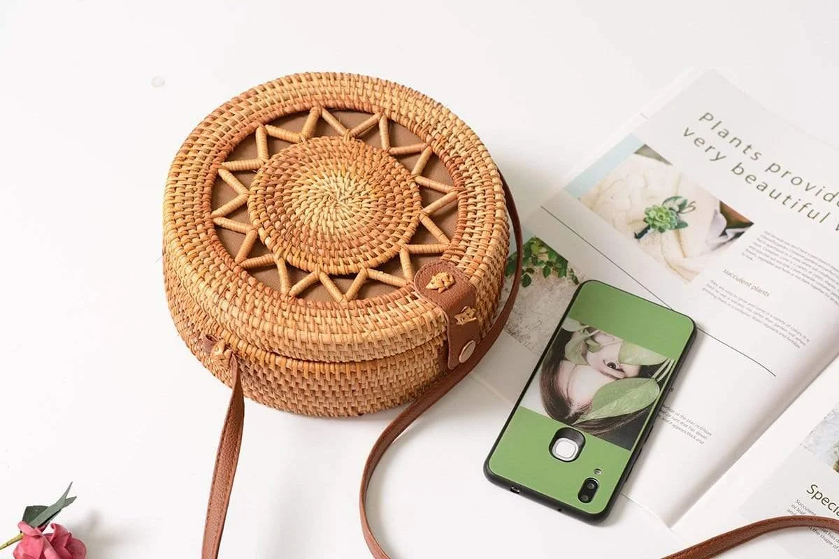 Rattan Cross Body Bag With Braided Sun - Glova