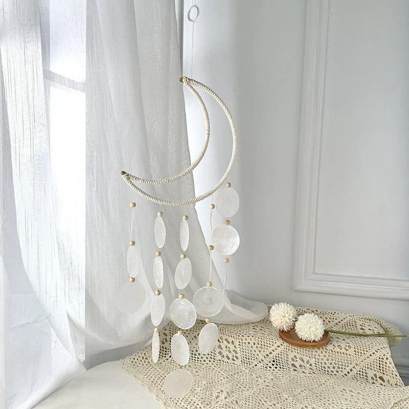 Rattan Moon Wind Chime With Natural Capiz Shells - Glova