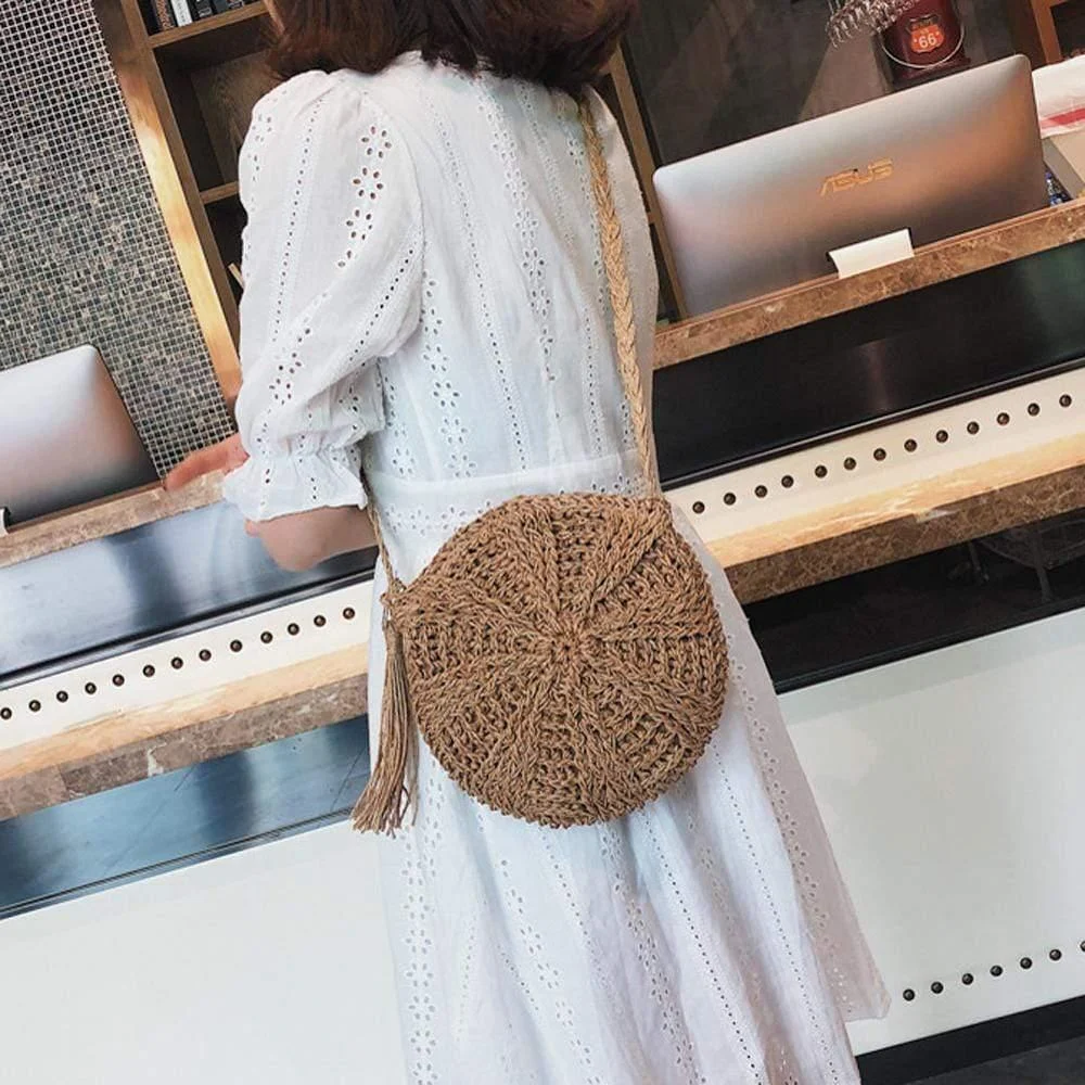 Rattan Woven Crossbody Circle Bag - Glova