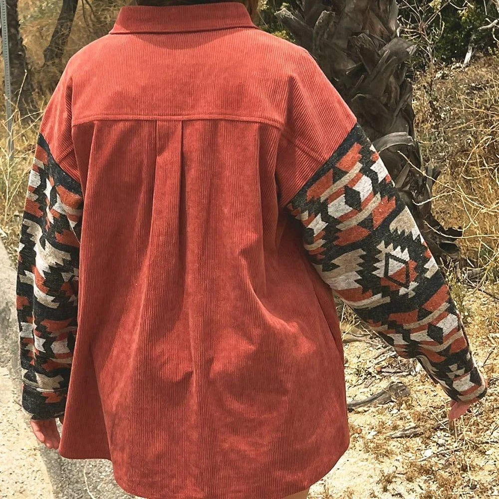 Red Aztec Print Corduroy Shacket - Glova