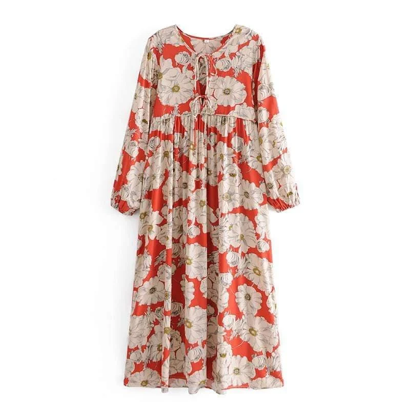 Red Floral Ethnic Style Maxi Dress - Glova