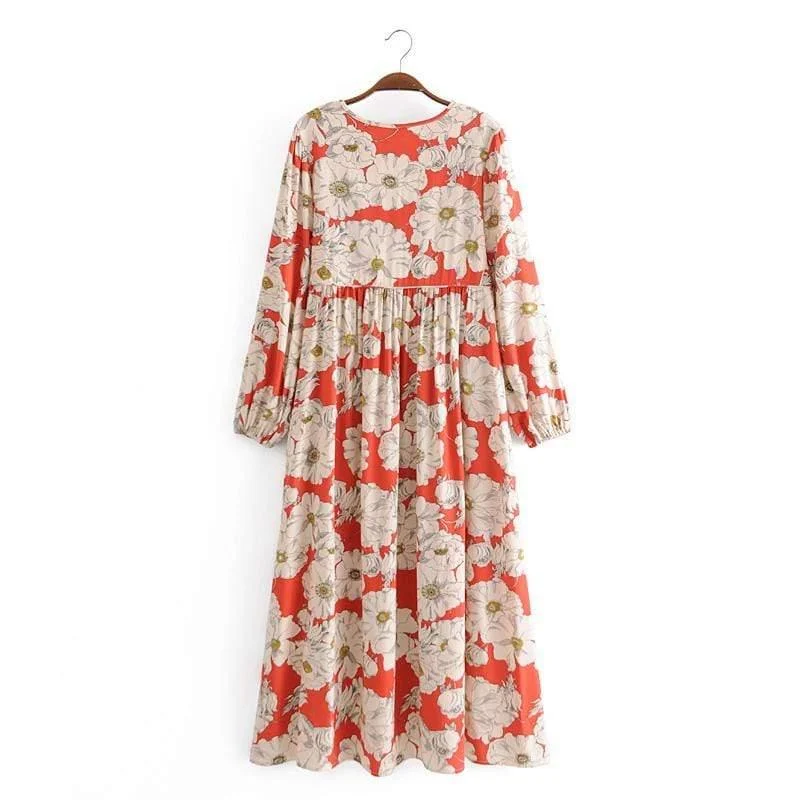 Red Floral Ethnic Style Maxi Dress - Glova