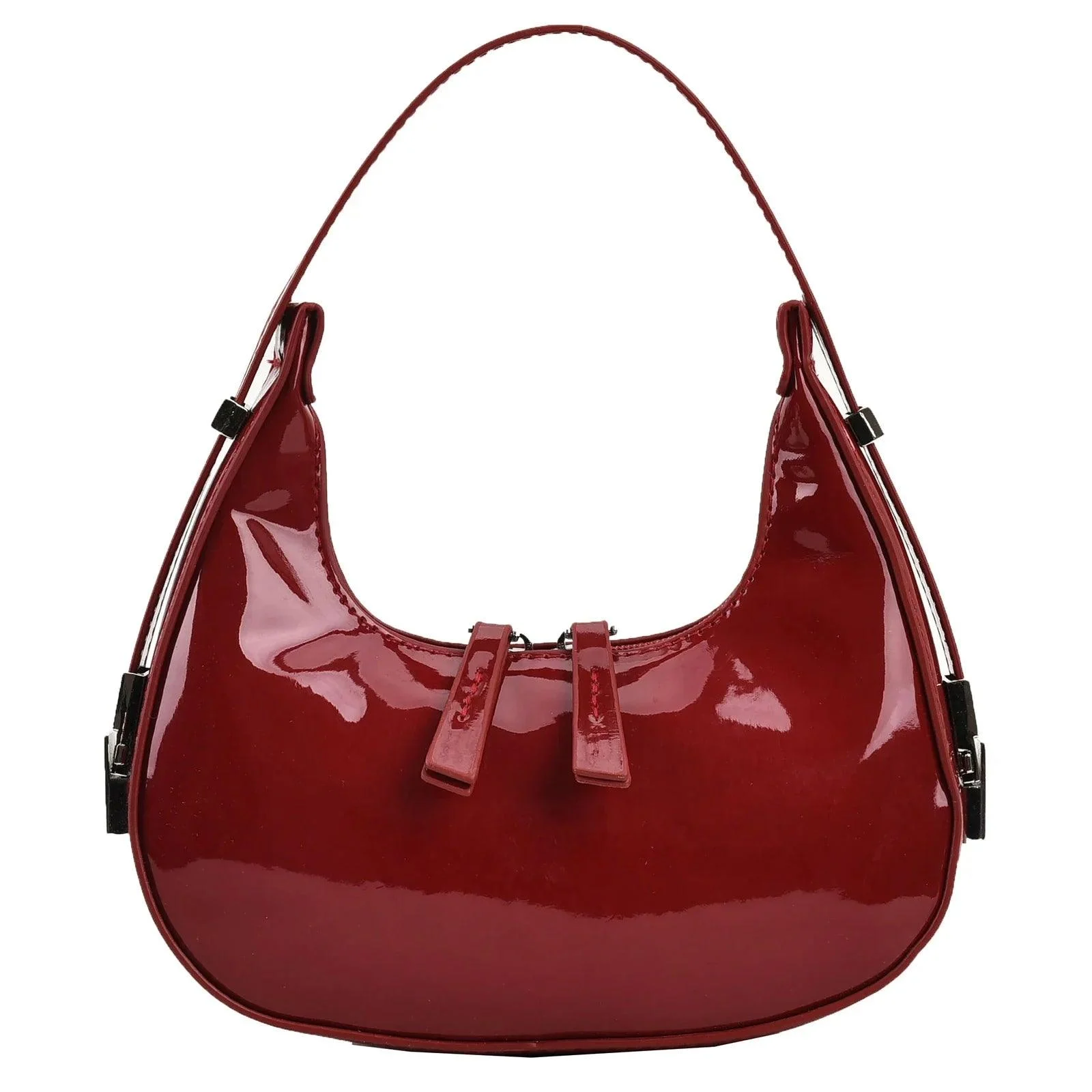 Red PU Crescent Half Moon Armpit Bag For Women - Glova