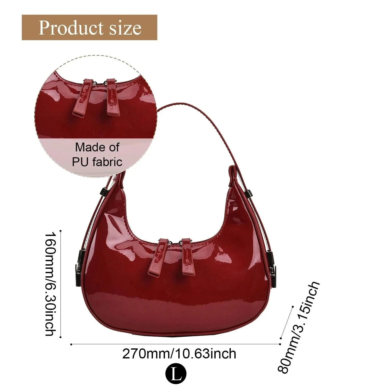 Red PU Crescent Half Moon Armpit Bag For Women - Glova