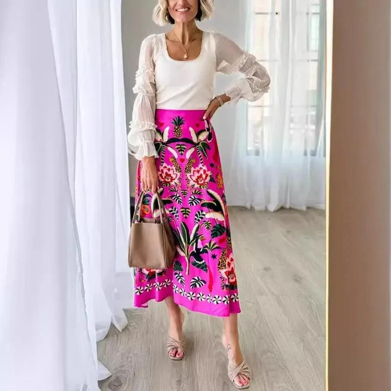 Reese Fuchsia Jungle Floral Midi Skirt - Glova