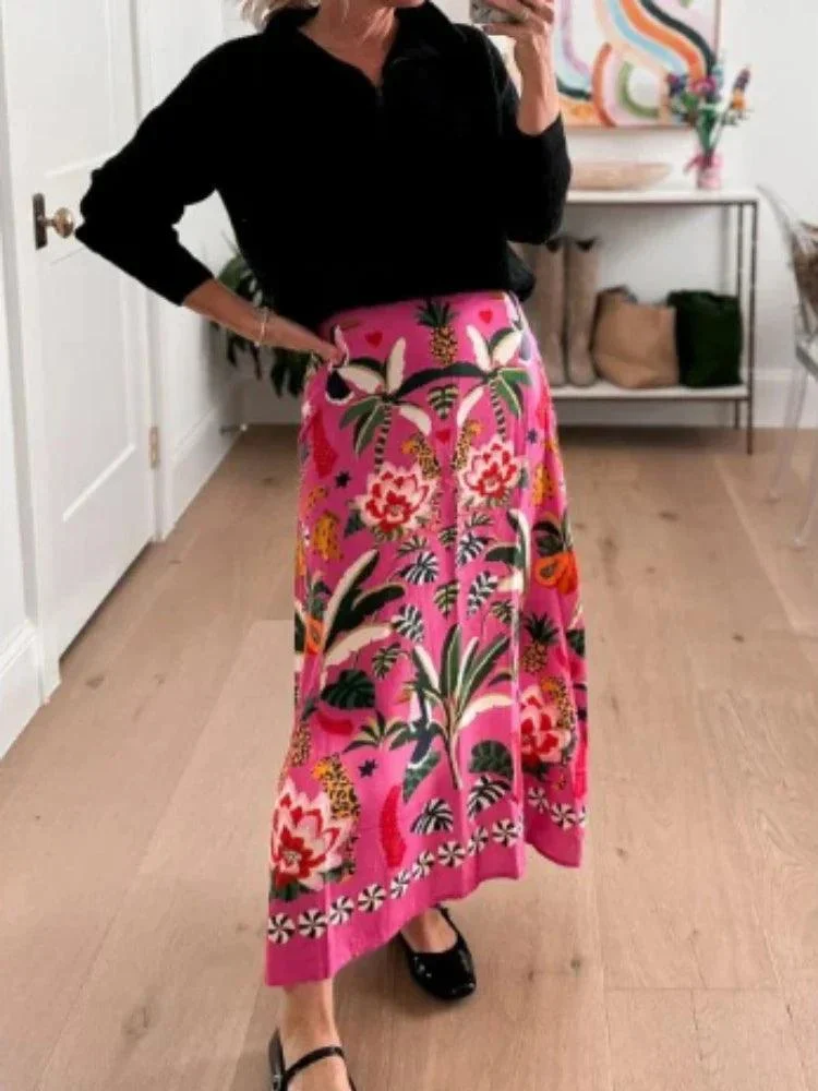 Reese Fuchsia Jungle Floral Midi Skirt - Glova