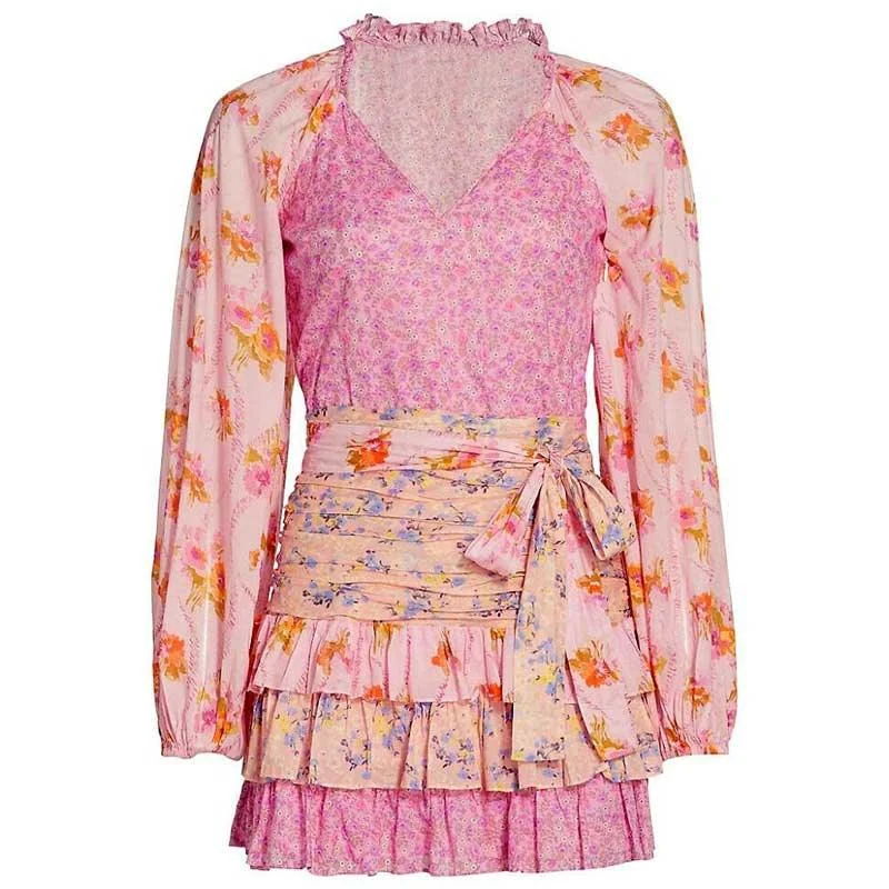 Reese Pink Floral Ruffled Mini Dress - Glova