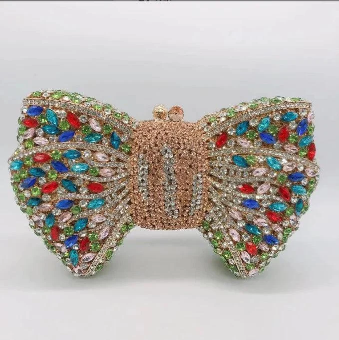 Rhinestone Bow Stones Women Evening Clutches - Glova