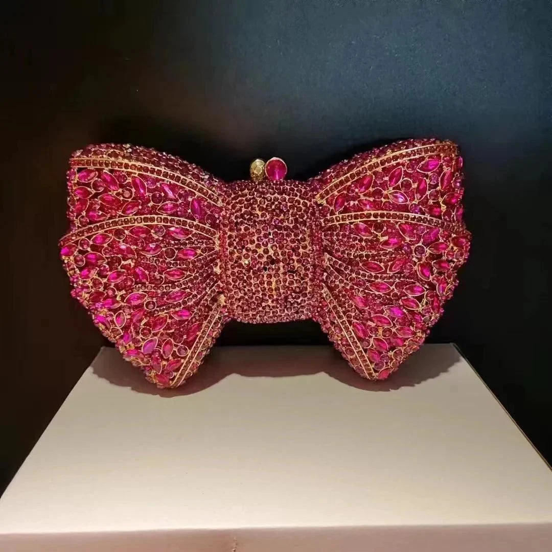 Rhinestone Bow Stones Women Evening Clutches - Glova