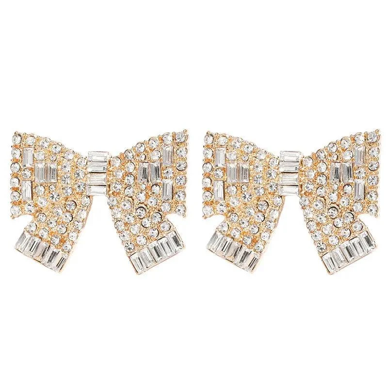 Rhinestone Bowknot Stud Earrings - Glova