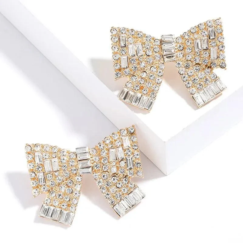 Rhinestone Bowknot Stud Earrings - Glova