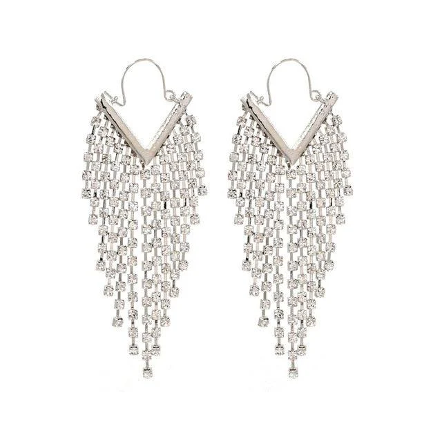 Rhinestone Cascade Tassel Hoop Earrings - 4 Colors - Glova