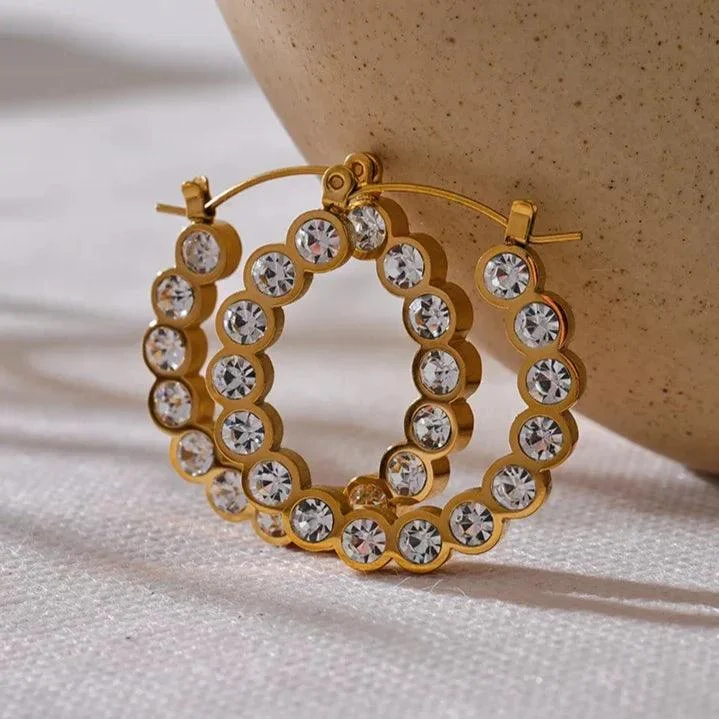 Rhinestone CZ Inlay Hoop Earrings - Glova