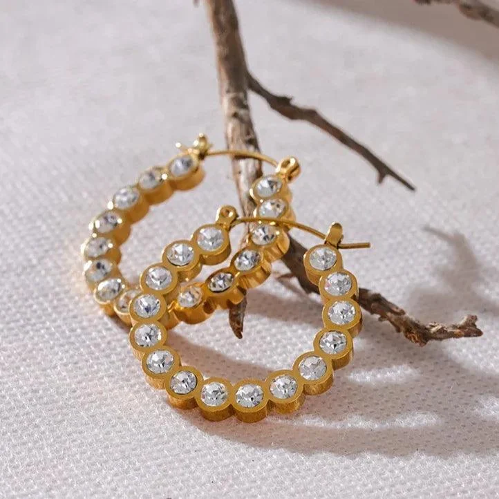 Rhinestone CZ Inlay Hoop Earrings - Glova