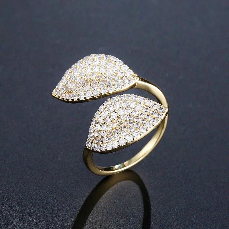 Rhinestone Flower Leaf Cocktail Rings - Glova