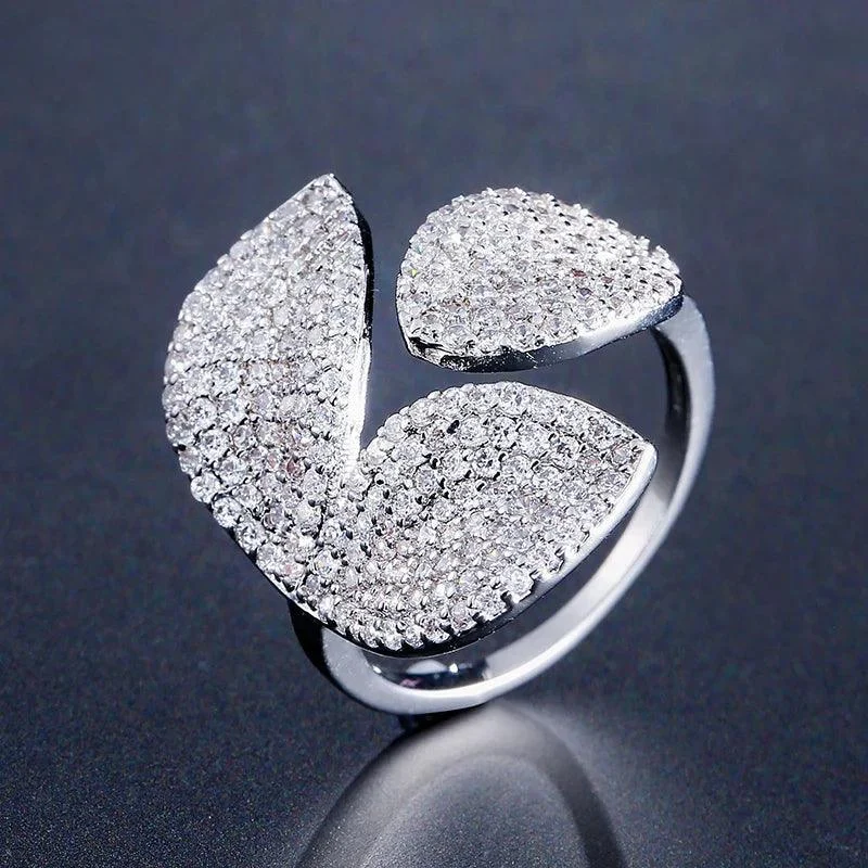 Rhinestone Flower Leaf Cocktail Rings - Glova