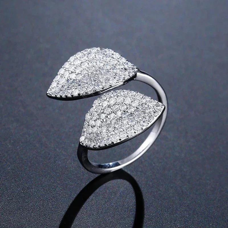 Rhinestone Flower Leaf Cocktail Rings - Glova