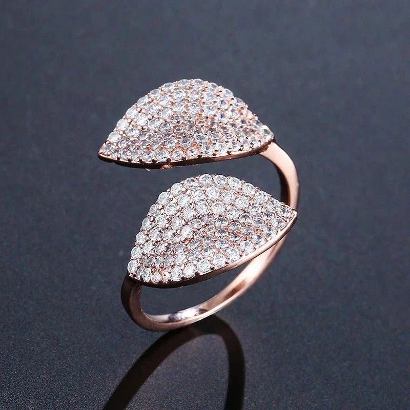 Rhinestone Flower Leaf Cocktail Rings - Glova