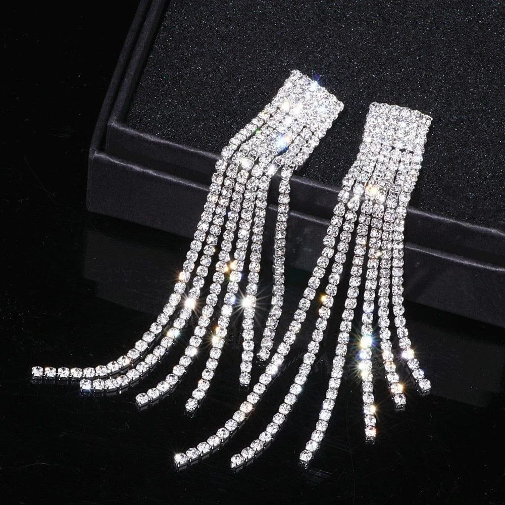 Rhinestone Long Earrings - Glova