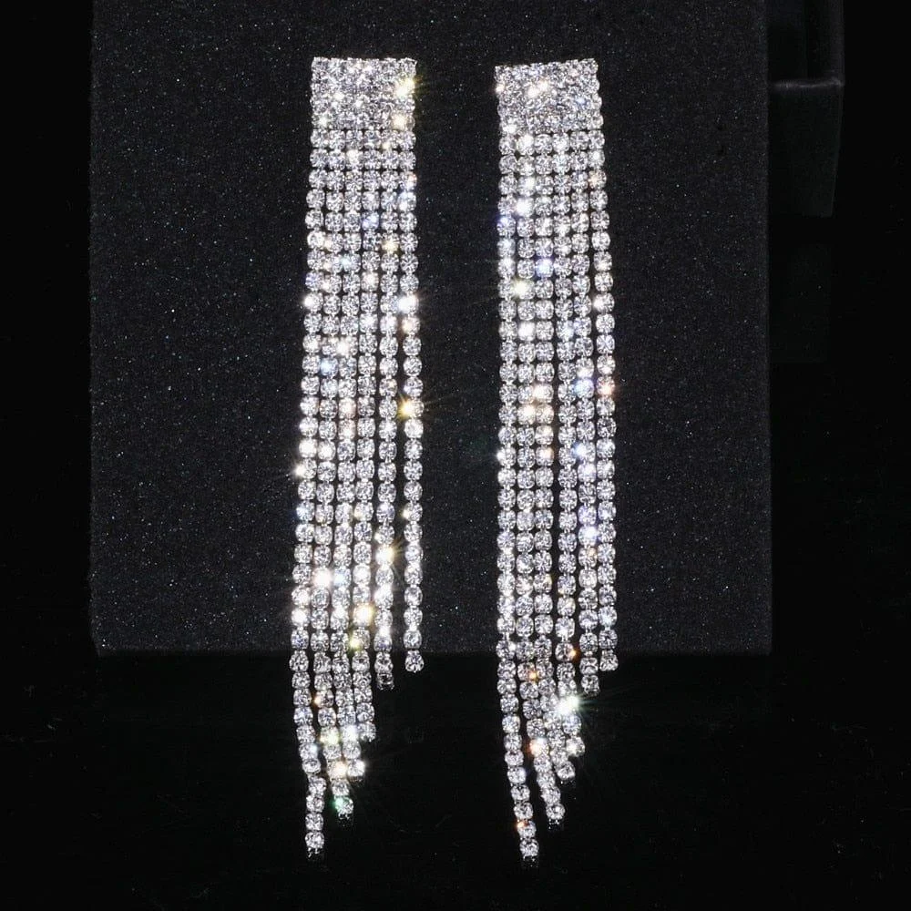 Rhinestone Long Earrings - Glova