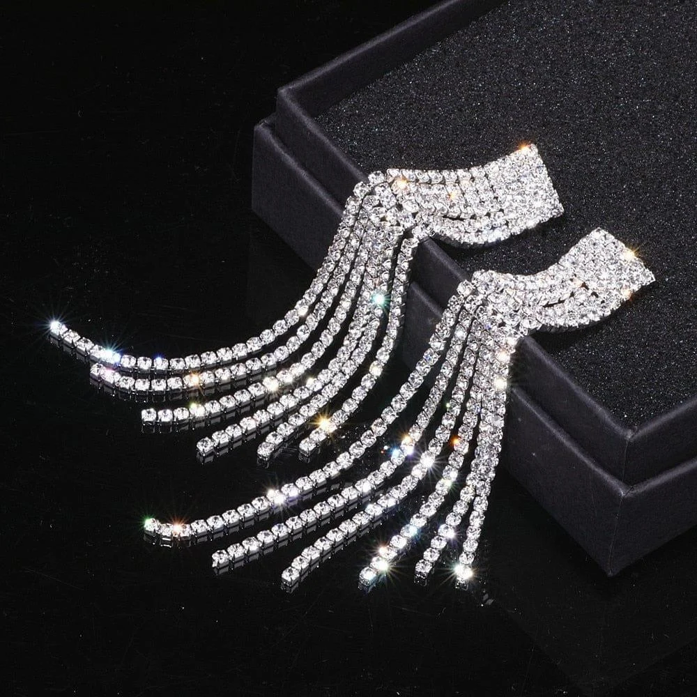 Rhinestone Long Earrings - Glova