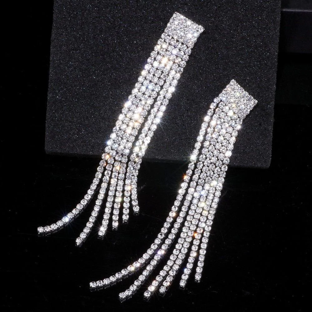 Rhinestone Long Earrings - Glova