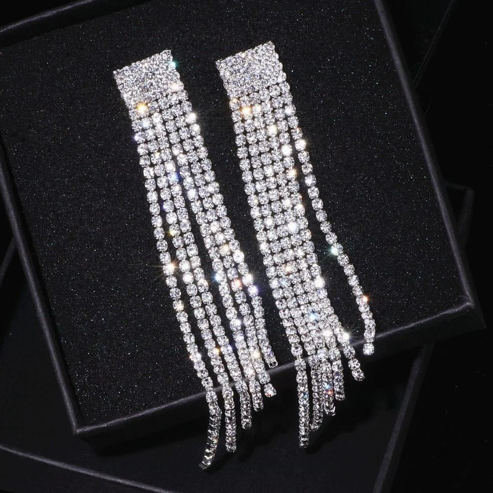 Rhinestone Long Earrings - Glova