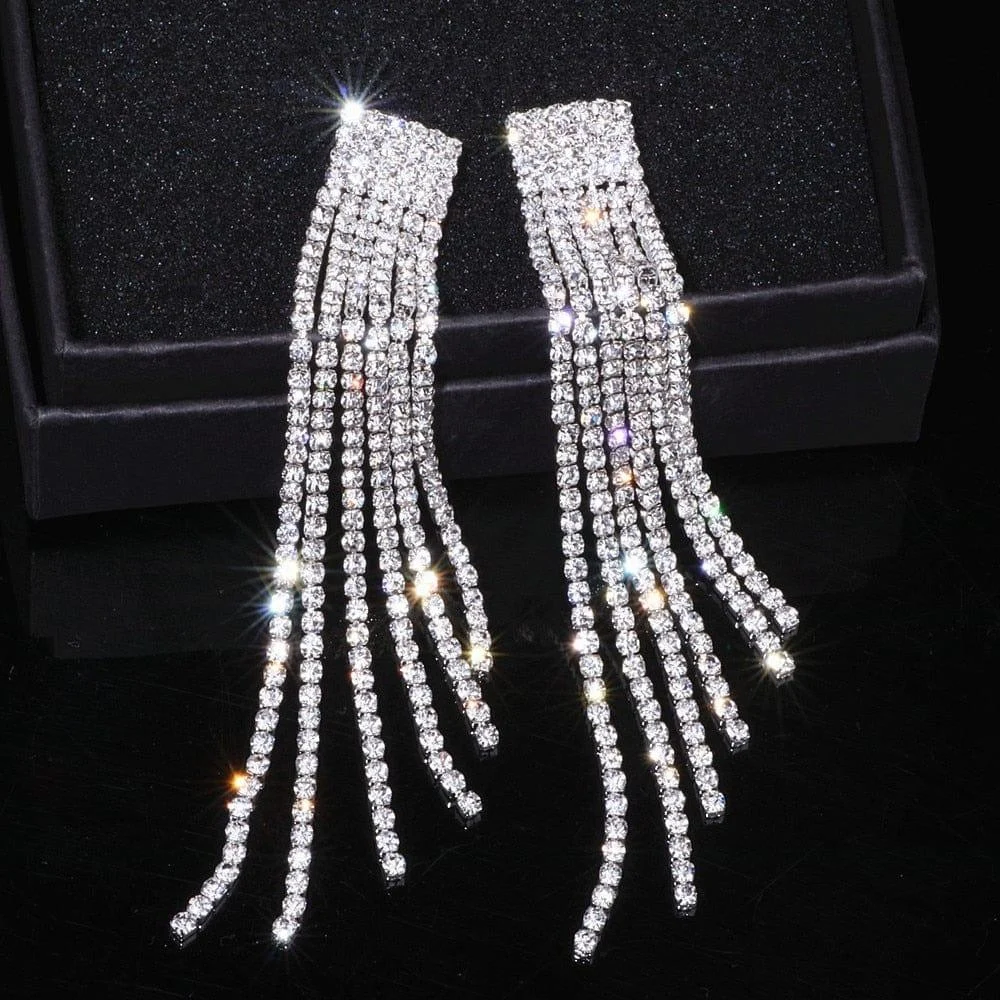 Rhinestone Long Earrings - Glova