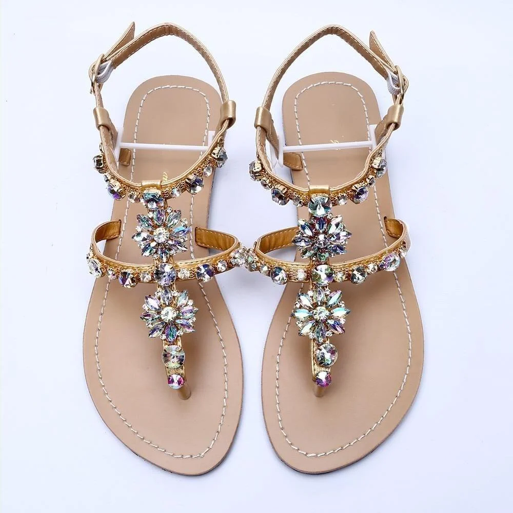 Rhinestones Embellished Flat Sandals - Glova