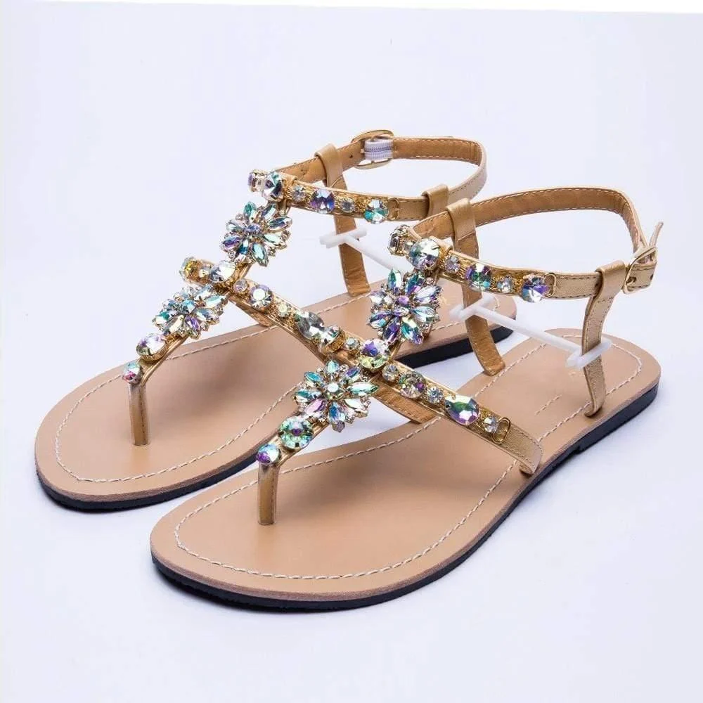 Rhinestones Embellished Flat Sandals - Glova