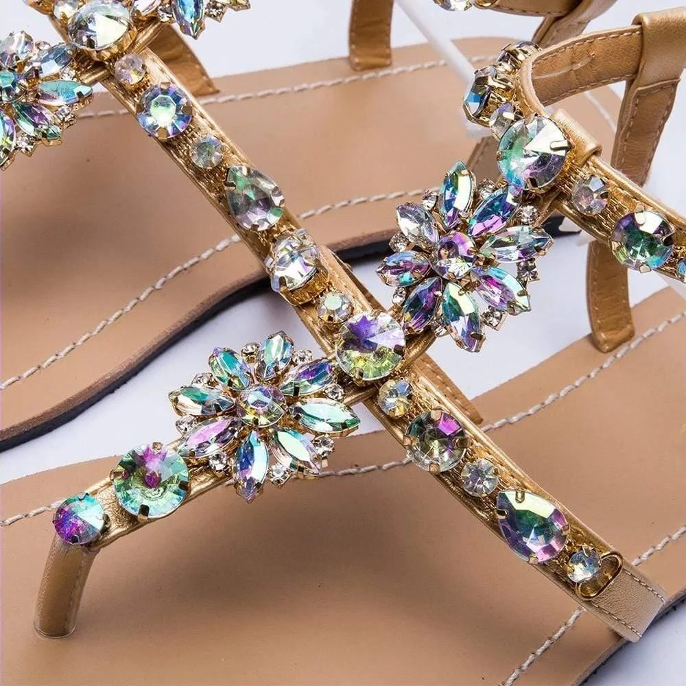 Rhinestones Embellished Flat Sandals - Glova