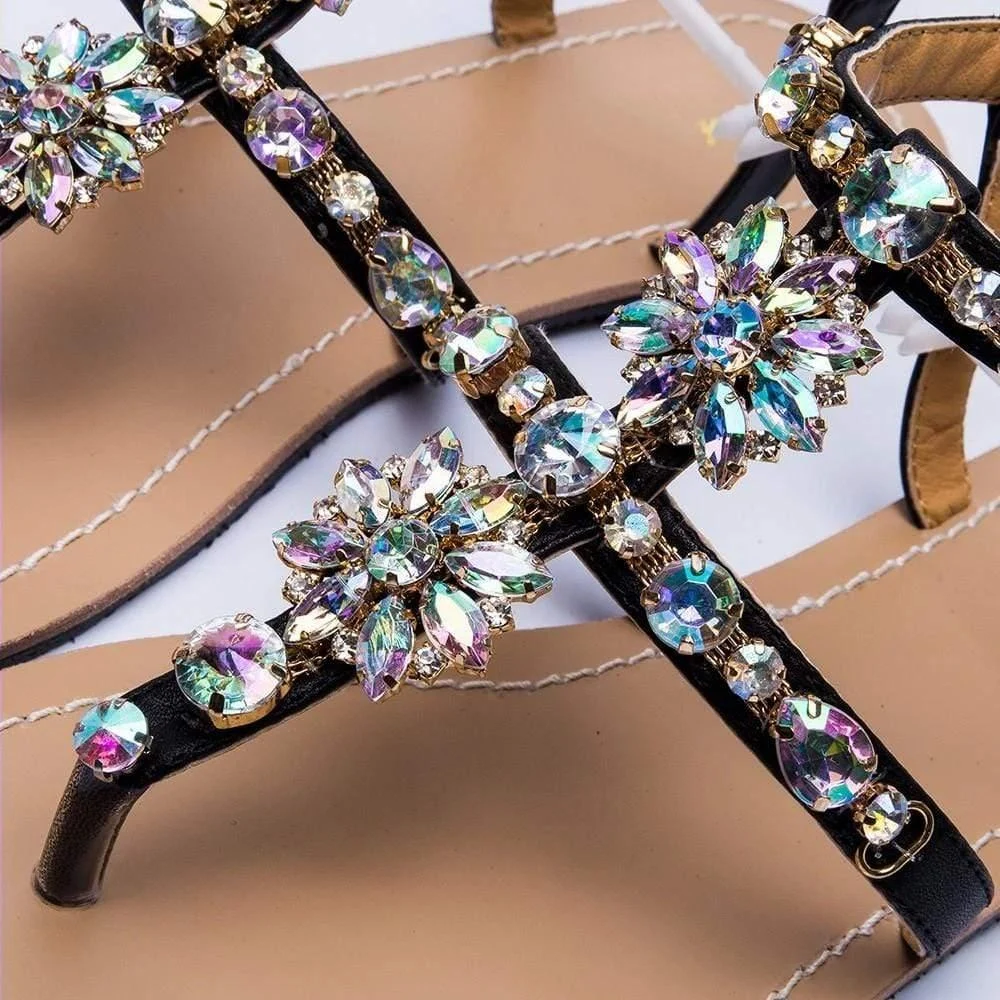 Rhinestones Embellished Flat Sandals - Glova