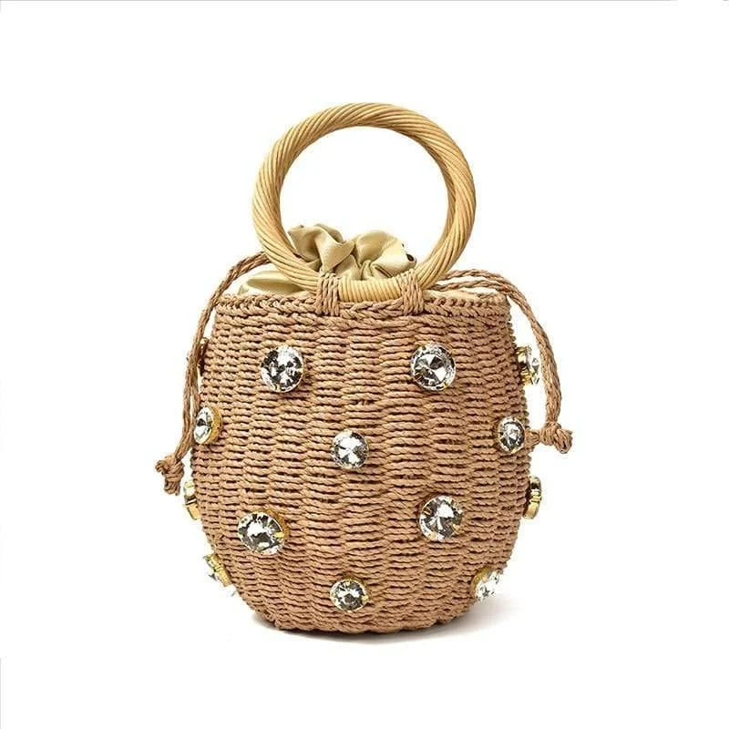 Rhinestones Embellished Handmade Bucket Bag - Glova