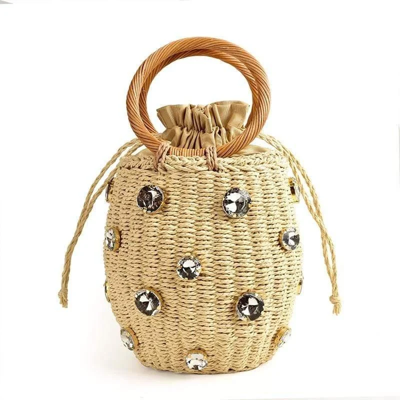 Rhinestones Embellished Handmade Bucket Bag - Glova