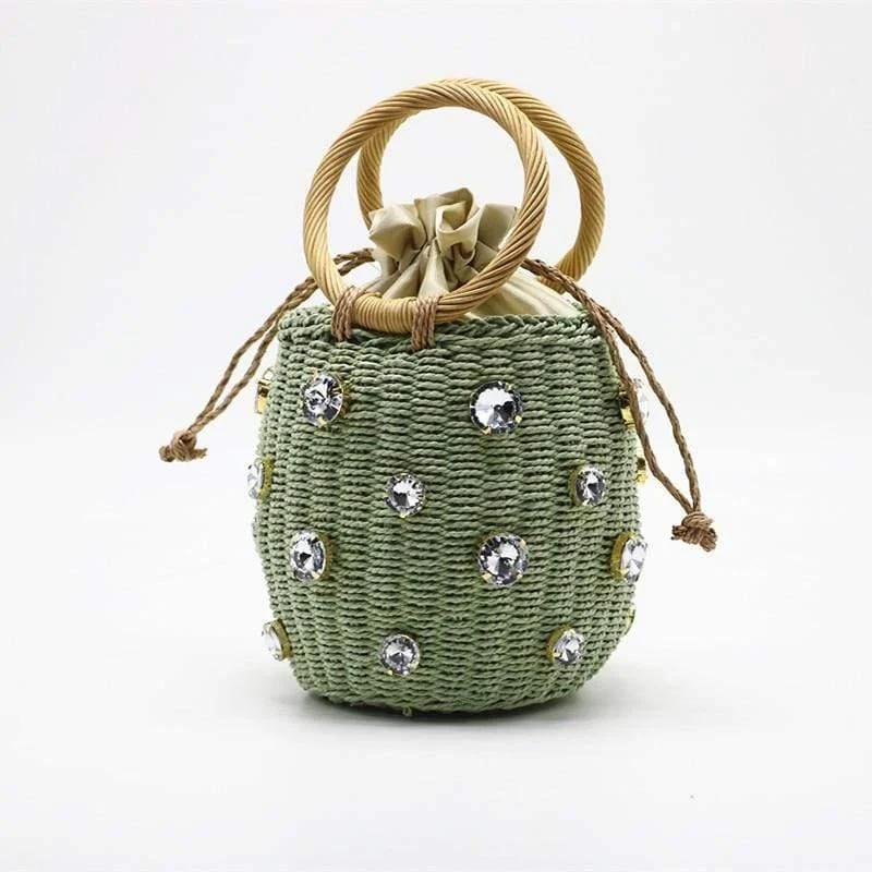 Rhinestones Embellished Handmade Bucket Bag - Glova