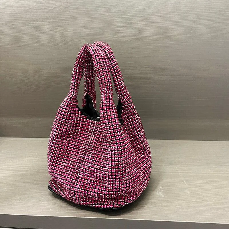 Rhinestones Evening Clutch Hobo Crystal Bucket Bag - Glova