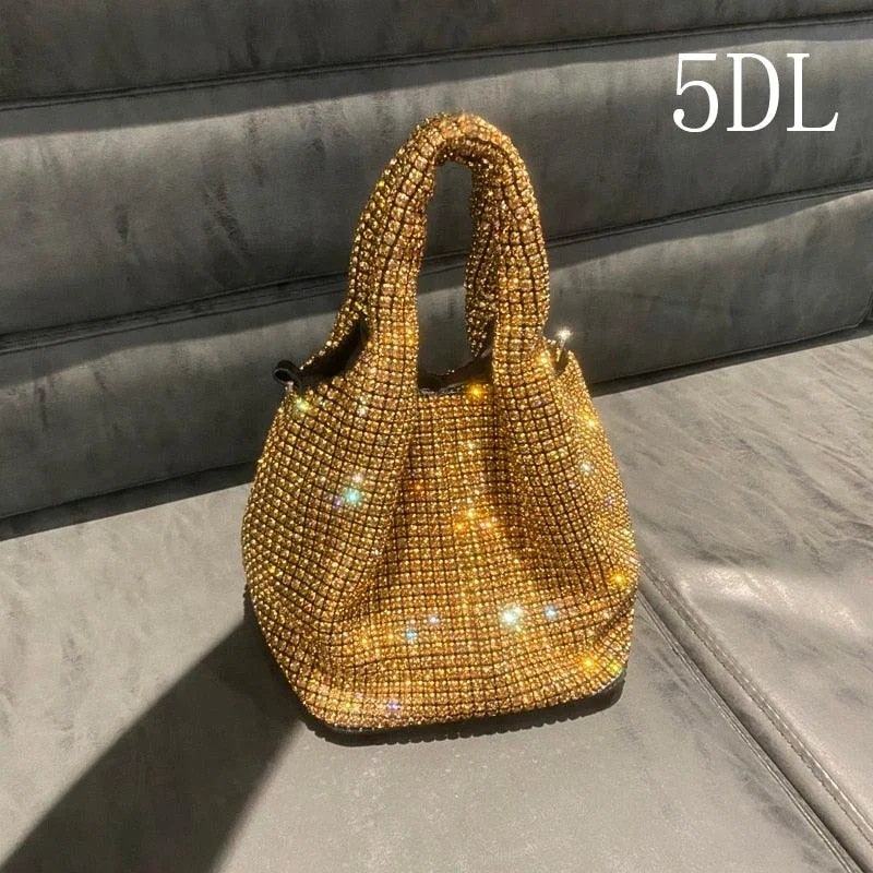 Rhinestones Evening Clutch Hobo Crystal Bucket Bag - Glova