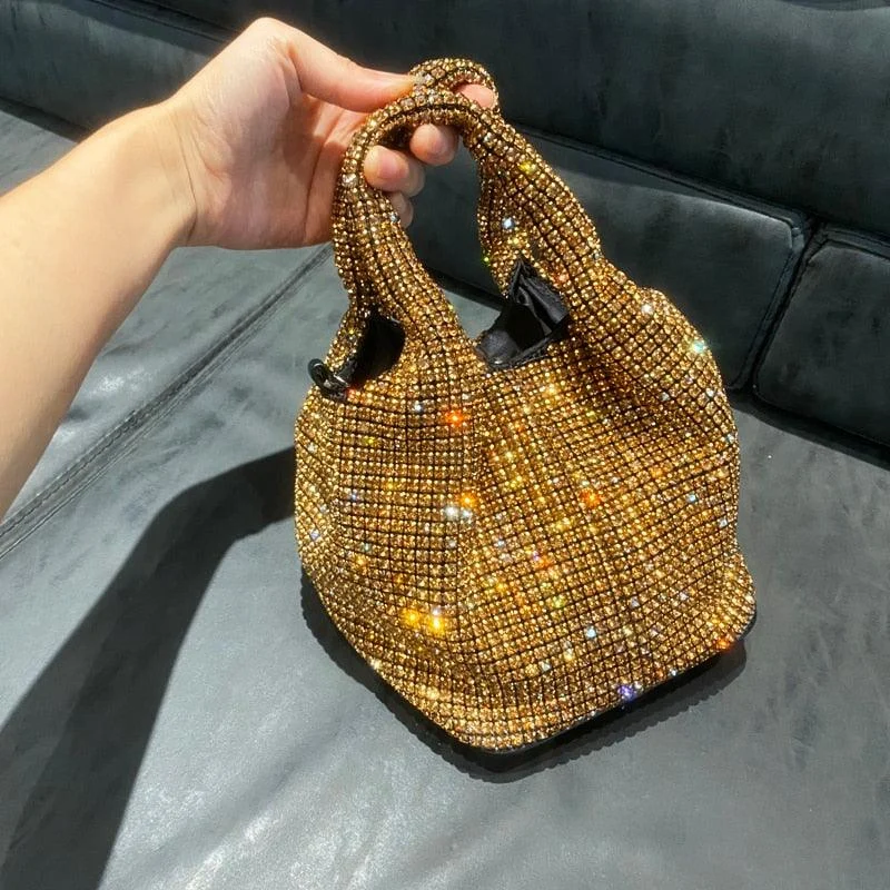 Rhinestones Evening Clutch Hobo Crystal Bucket Bag - Glova