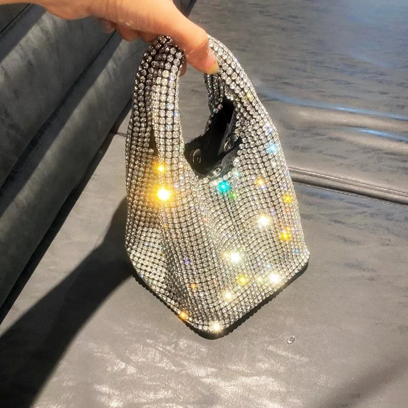 Rhinestones Evening Clutch Hobo Crystal Bucket Bag - Glova